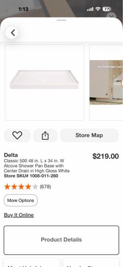 Delta Classic 500 48 in. L x 34 in. W Alcove Shower Pan Base with Center Drain in High Gloss White
