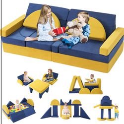 Brand New In The Box- 16PCS Modular Kids Nugget Couch, Large 63" Kids Play Couch Building Fort, Imaginative Convertible Kids Sofa,Floor Toddler Couch 