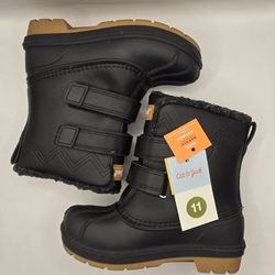 Cat & Jack Denver Winter Boots Kids 11 Black Faux Leather Snow Boots School Ski