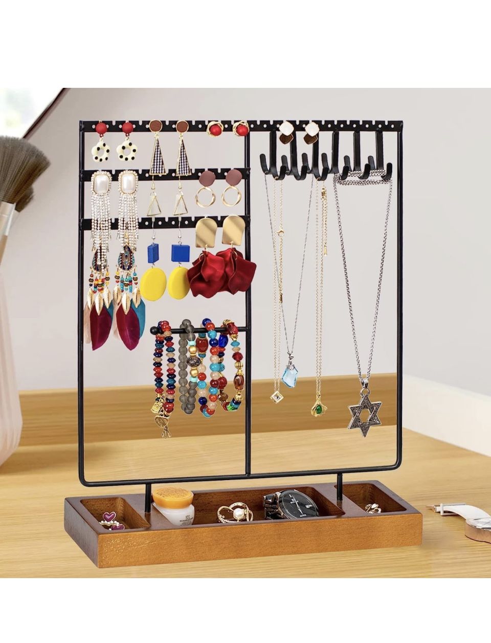 Necklace Holder Stand Bracelet Earring Holder Jewelry Organizer Holder for Earring Necklace Bracelets Watches and Rings, Black Earring Display Stand