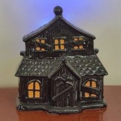 Heavy Yankee Candle Haunted House Jar Holder Boney Bunch Ceramic Christmas Decor