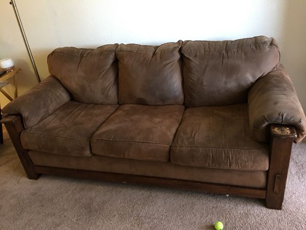 Brown Faux Suede Sofa W Wood Trim For In Murrieta Ca Offerup 45
