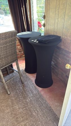 Two Party Tables With Black Linens Never Used!