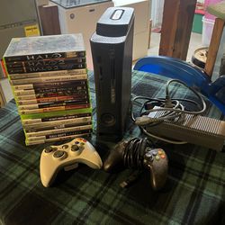 Xbox 360, Cables, Controllers, and Games.