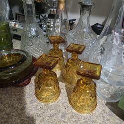 Vintage Amber Glassware Goblets Or Ashtray Anchor Hocking Indiana Glass Glasses