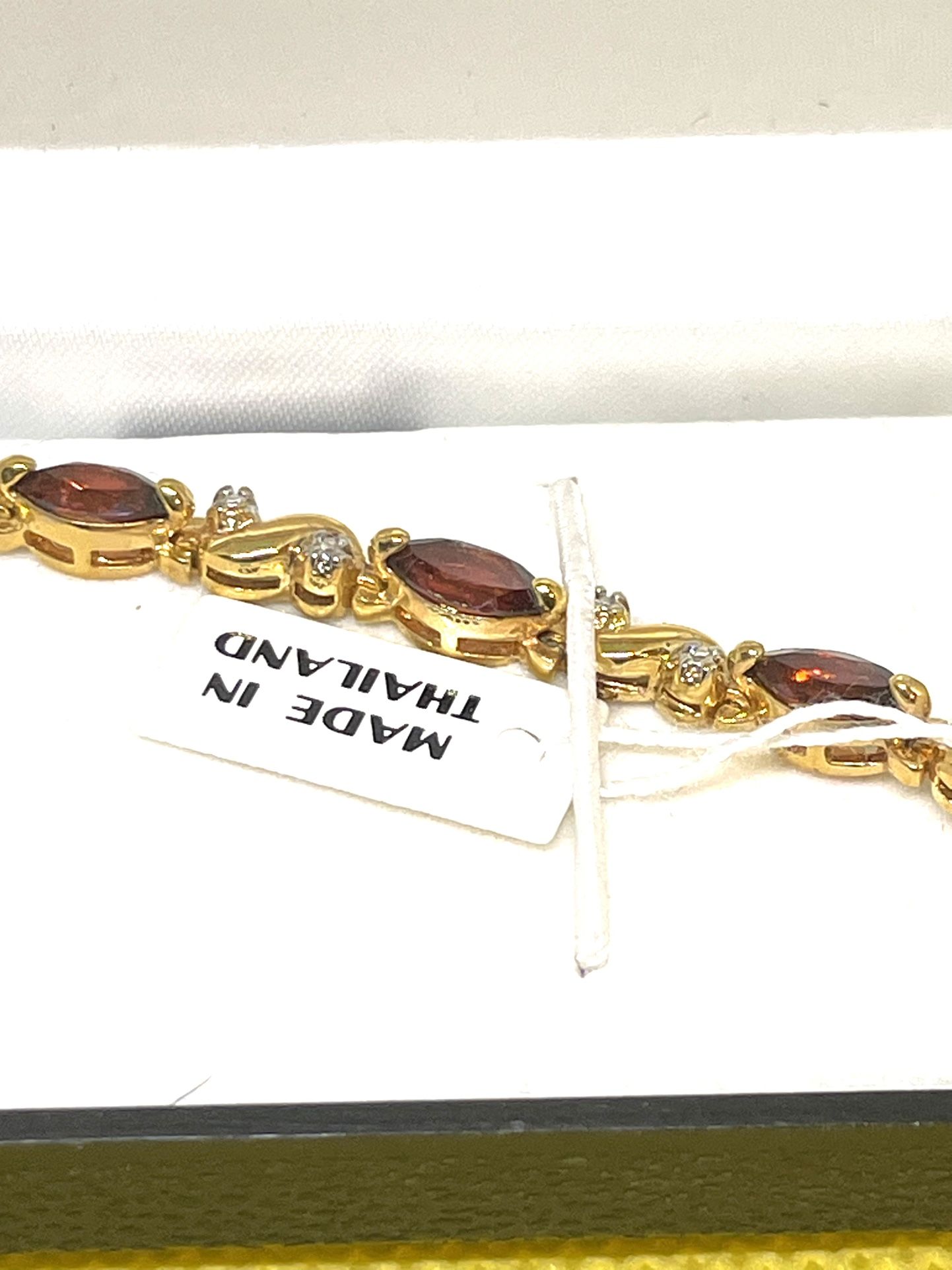 New Gold Tone Garnet Bracelet 8”