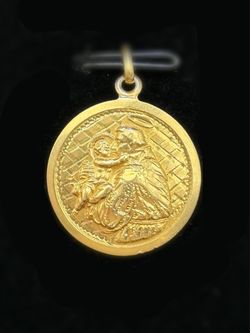 14k solid yellow gold Saint Anthony round Pendant Charm medallion