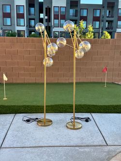 Gold Floor Lamps with Globe Shades – Set of 2