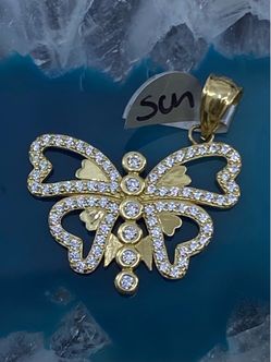 $550 Yellow Gold w Zirconia Butterfly Charm Pendant