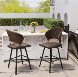 Vicllax Outdoor Swivel Bar Stools Patio Chair Set of 2 Rattan Modern for Garden Pool Lawn (Brown)
