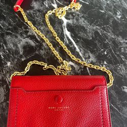 Marc Jacobs Designer Leather Wallet Messenger Gold Chain 