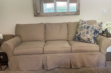 Pottery Barn Queen Sleeper Sofa Slipcover Tan