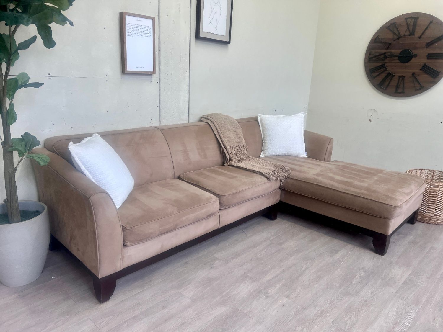 WE DELIVER! 🚚 - Pottery Barn Beige Microfiber L Sectional Couch with Chaise