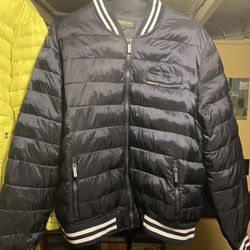 Men’s XL Members Only Varsity Style Puffer Jacket Navy Blue 