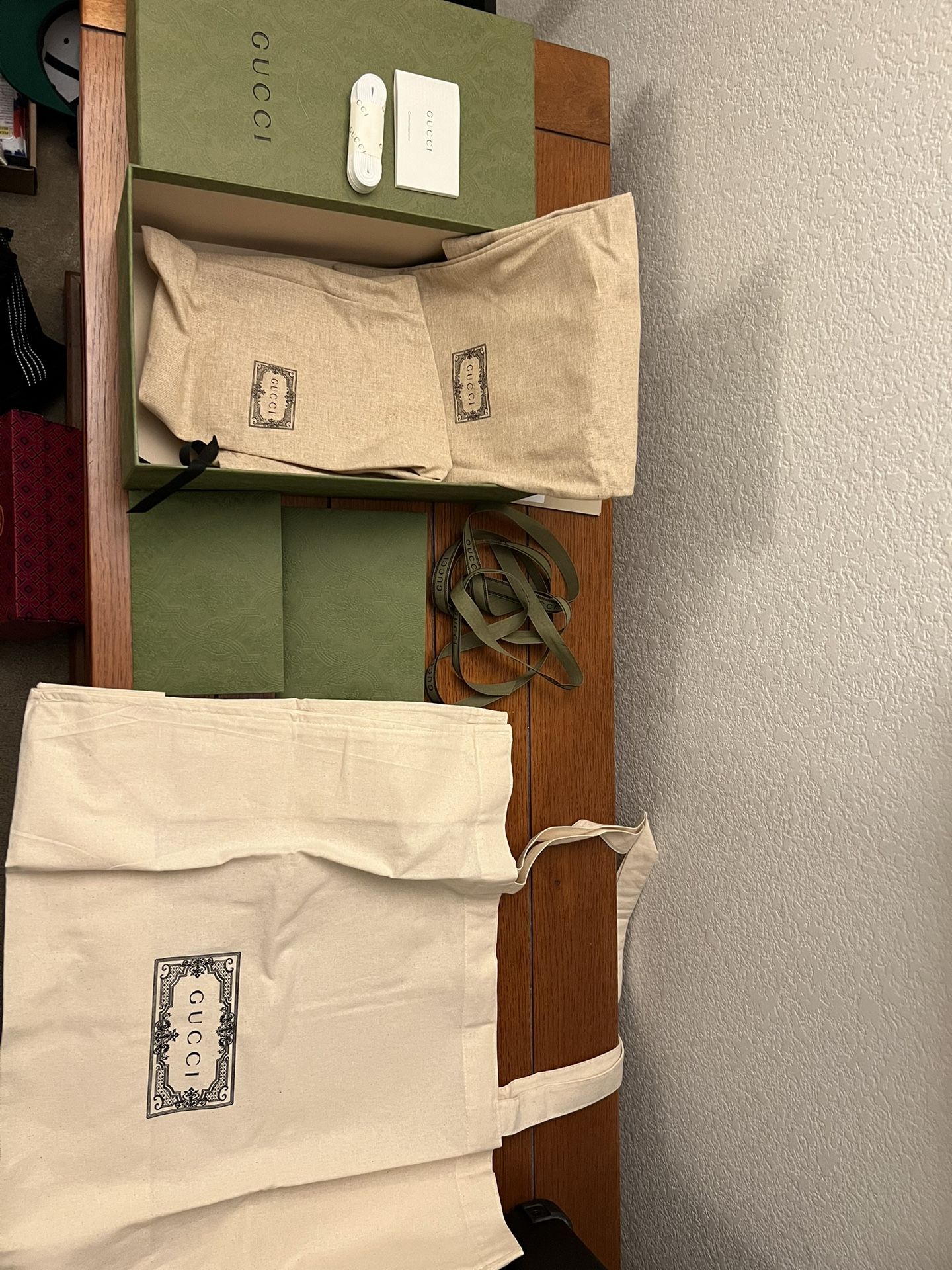 Extra Gucci Tote Bag, Shoe Box, Extra Laces, Shoe Dust Bags