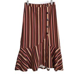 CATO Striped Ruffle Midi Skirt.