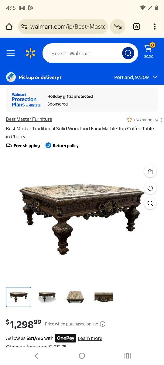 Marble Table (Ashley Furniture Design) 4'x4'x21" $200.00