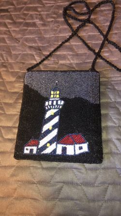 Beaded lighthouse over the shoulder zipper bag
