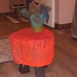 Red Painted Log End Table $15