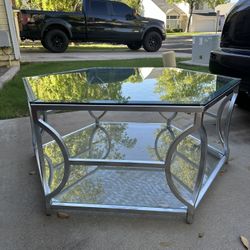 Brooke Hexagonal Silver Clear Glass Coffee Table