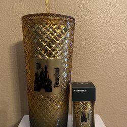 Disneyland Starbucks Gold Cup & Keychain Set