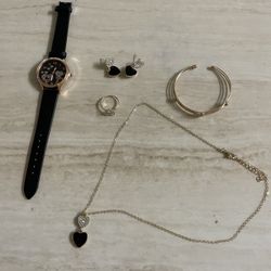 6 PCS Women’s Watch Set With Rhinestone Necklace, Earrings, Ring & Bracelet 
