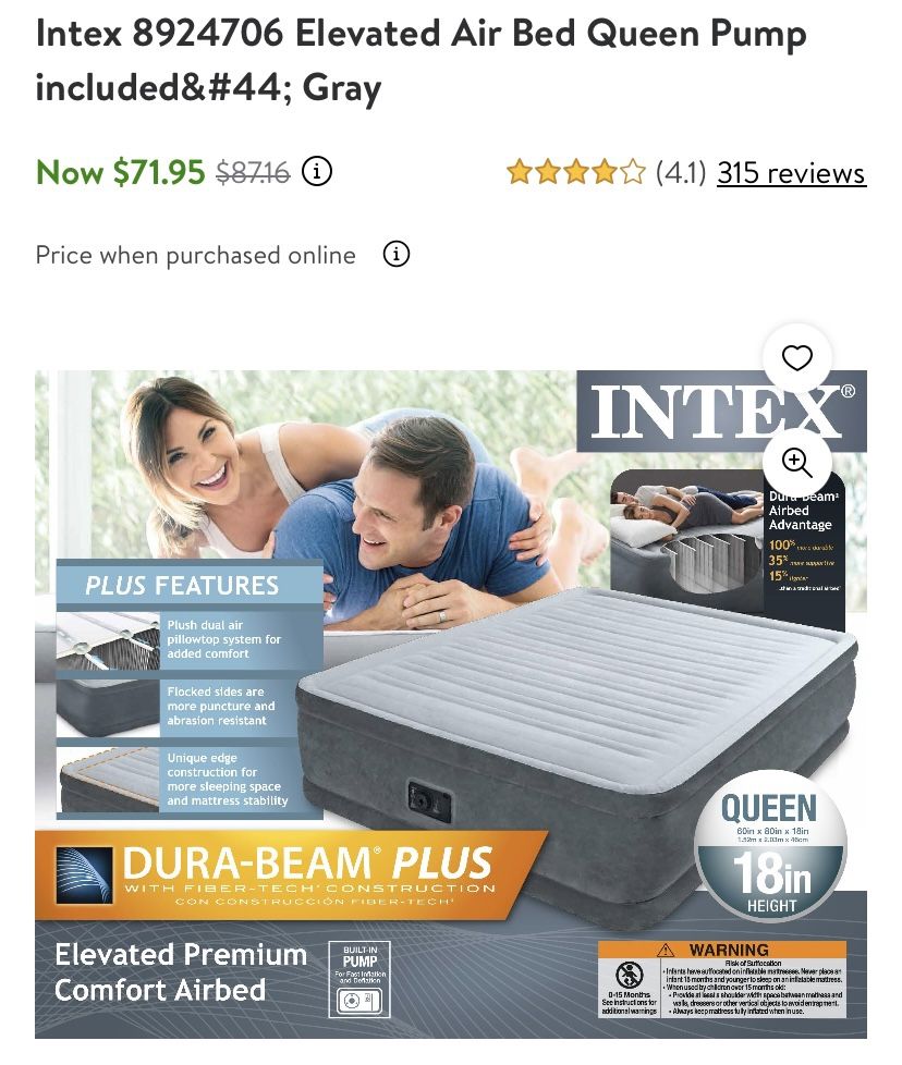 Intex Queen size air mattress self inflatable