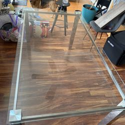 Modern Rectangular Glass-Top Dining Table – Tempered Glass, Metal Frame