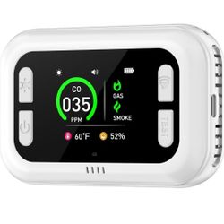 Plug in 5in1 Smoke & Carbon Monoxide Detector & Combustible Natural Gas Combination Builti-in Backup 1000mAh Battery & HD Screen