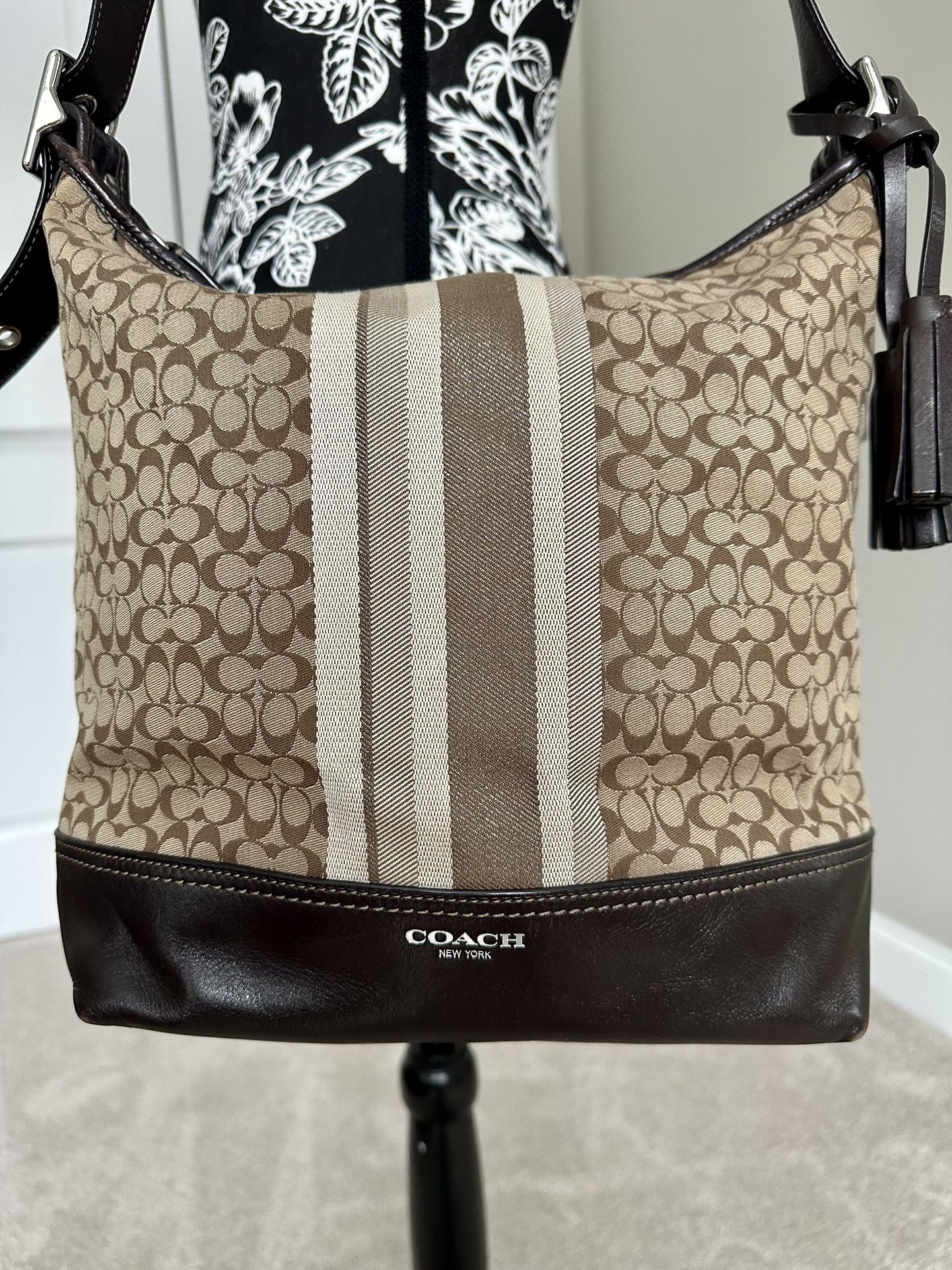 Coach Legacy Stripe Signature Canvas Shoulder Tote Bag