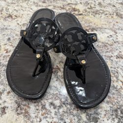 Tory Burch Patent Leather Size 8 Black Miller Sandals Flip Flops