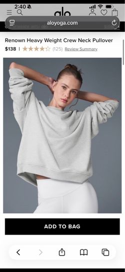 Alo Yoga Renown Heavy Weight Crew Neck Pullover XXS Athletic Heather Grey
