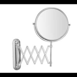 BWE 8 in Round Two-Sided Telescopic Bi-View Magnifying Wall Mount Make-Up Mirror
