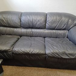 Dark Blue Leather Sofa /  White Love Seat