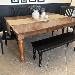 ❤️Farmhouse table bench 4 four chairs black brown dinning comedor farm style dinner dining set rustic boho