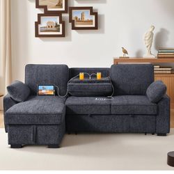 🆕 New Dark Grey Sofa Bed – FREE Delivery Included🚚  USB/ cupholders included