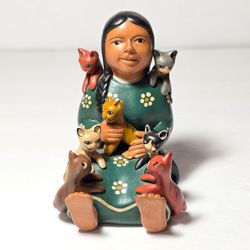 Storyteller Woman with Cats Figurine