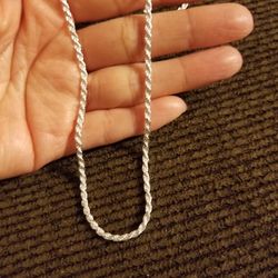 Italy 925 Solid Sterling Silver Diamond Cut Rope Necklace for Women 18" Plata Italiana 925 Cadena Para Dama 18"