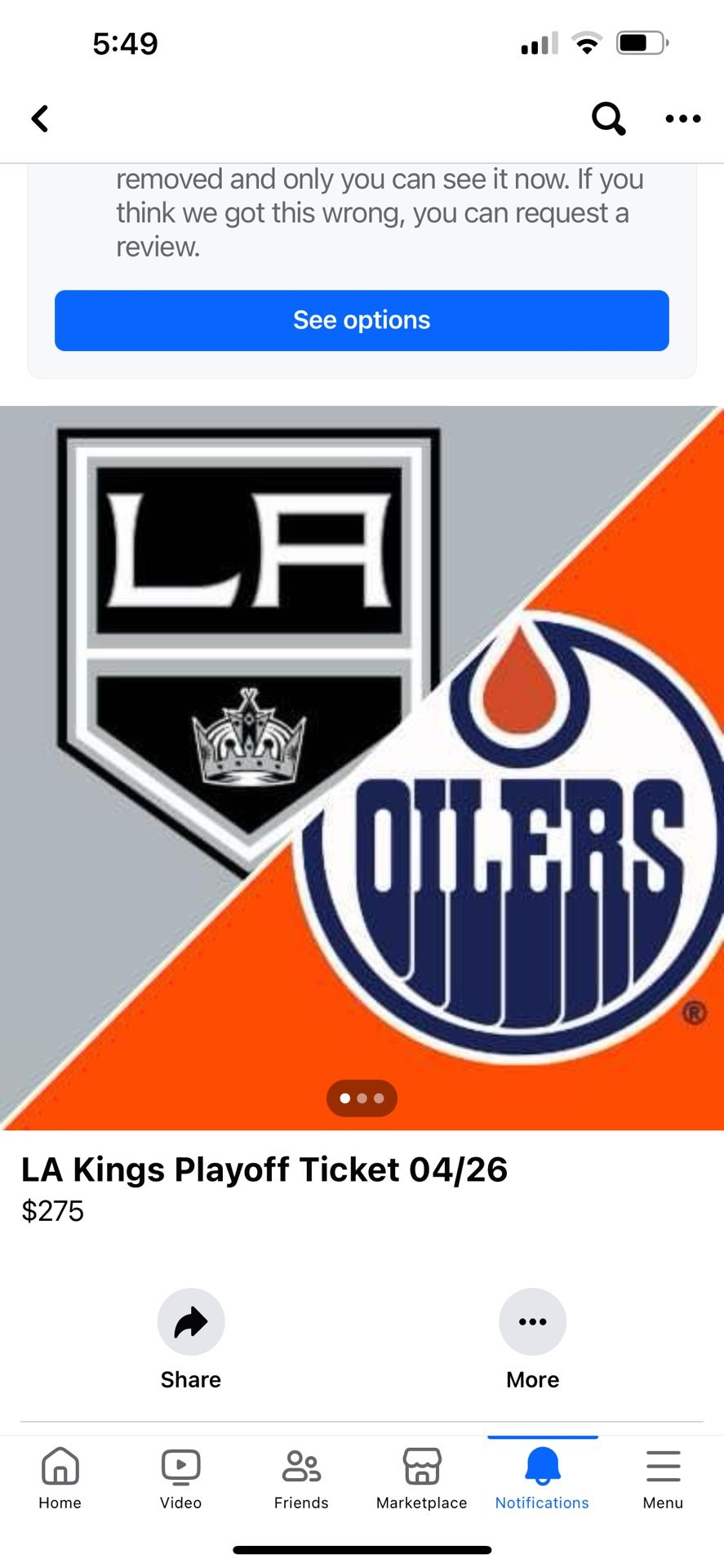 LA Kings vs Oilers Playoff Ticket 04/26