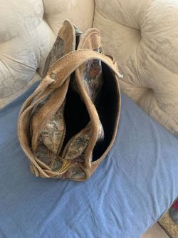 Suitcase, Vintage Large Suede & Carpet Mary Poppins Travel Bag With Shoulder Strap