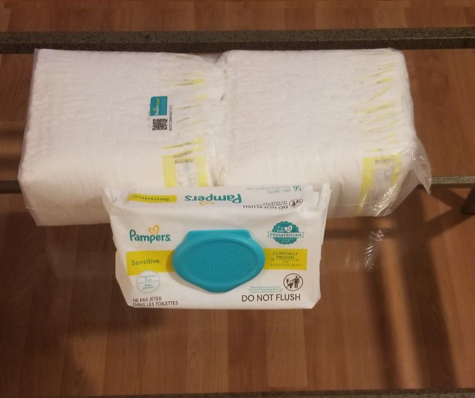 Pampers Swaddlers 42 Count Size 2 & Pampers Sensitive Wipes 56 Count Sealed

New