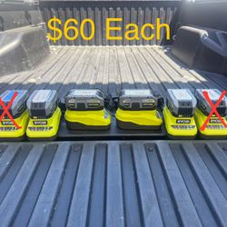 RYOBI ONE+ 18V 4.0 Ah Lithium HIGH PERFORMANCE Battery & Charger Starter Kit **$60 Each**