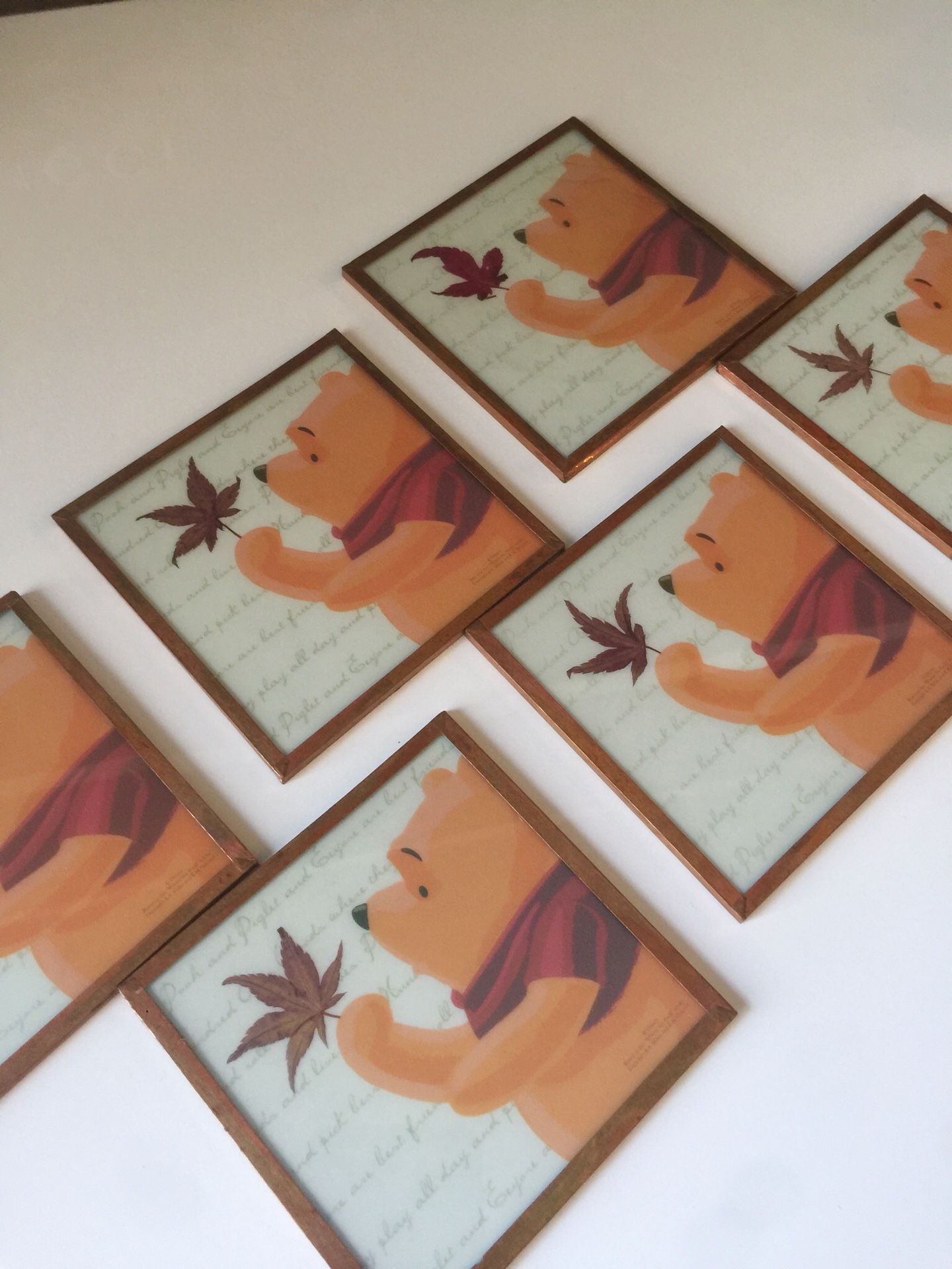 Fall / Autumn Decor - Framed Glass Winnie the Pooh Coasters/ Tile Set