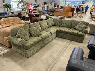 J ROYALE Olive Green Paisley Patterned L Sectional