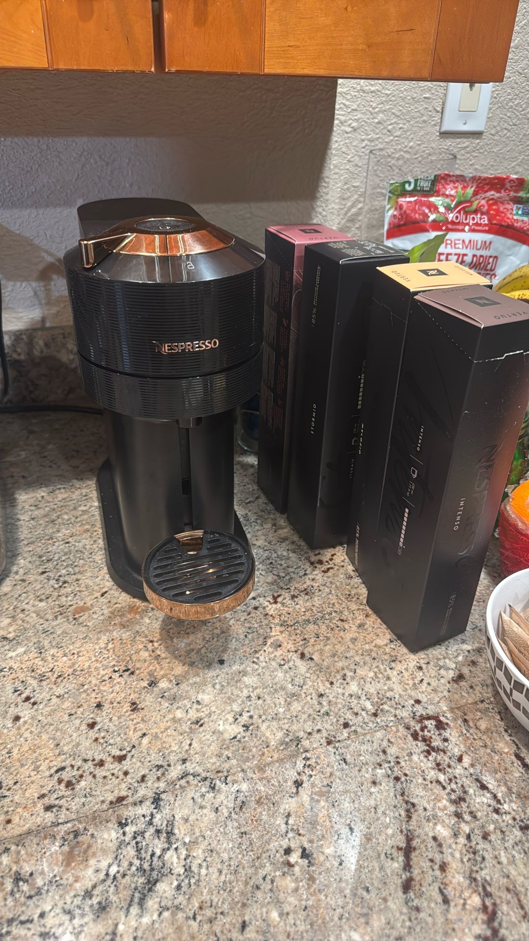 Almost New Nespresso Vertuo , Plus 4 New Boxes Of Capsules , special edition Rose Gold Color