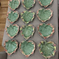 12 Bordallo Pinheiro Autumn Harvest Leaf Green Red Yellow Majolica Portugal Salad Plates