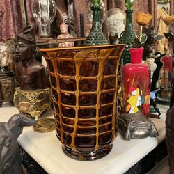 Large Vintage 1980s Hand blown Glass Vase