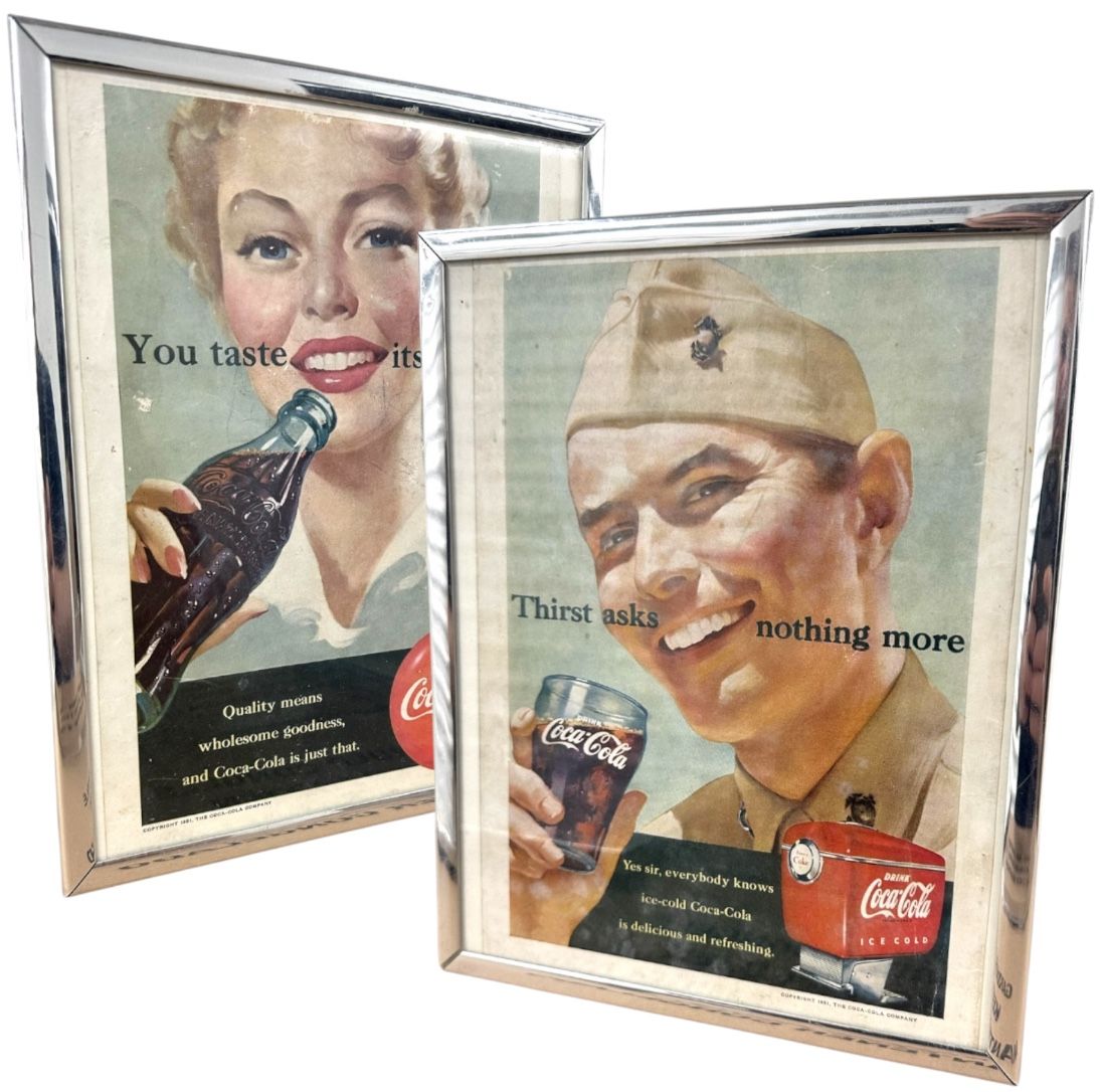 Vintage Coca Cola 1951 Framed 10” x 8” Advertisement - Collectible Set Of 2