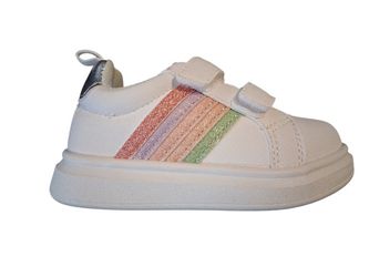 Toddler Girl Shoes with Hook and Loop Easy On Sneakers Glitter Rainbow Casual Shoes White