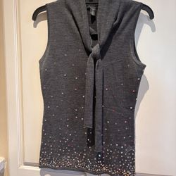 Kenneth Cole Charcoal Sleeveless thin wool sweater Blouse with Sequins size XS